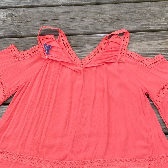 Roaman’s Coral cold shoulder blouse lightweight rayon - new  size 12W - Picture 14 of 15